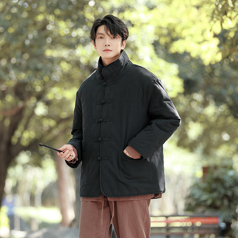冬季中式加厚立领唐装男棉麻复古棉衣宽松大码棉服中国风棉袄外套