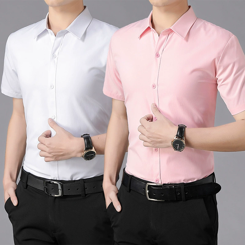 Летняя Мужская рубашка с короткими рукавами, деловая рубашка в Корейском стиле, белая рубашка, приталенное Повседневное платье с длинными рукавами, без глажки, рабочая одежда, модная