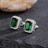 Sophisticated square earrings, green zirconium, accessory, diamond encrusted, wholesale