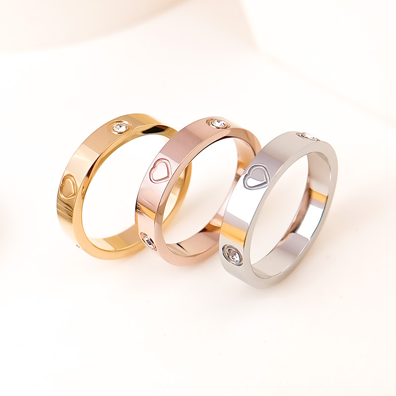 Titanium Steel IG Style Sweet Heart Shape Polishing Plating Inlay Rhinestones Rings display picture 1