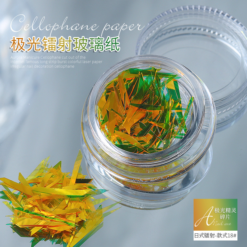 Aurora elfo fragmentos irregulares celofán Corte libre tira flash colorido láser papel uñas pegatina al por mayor