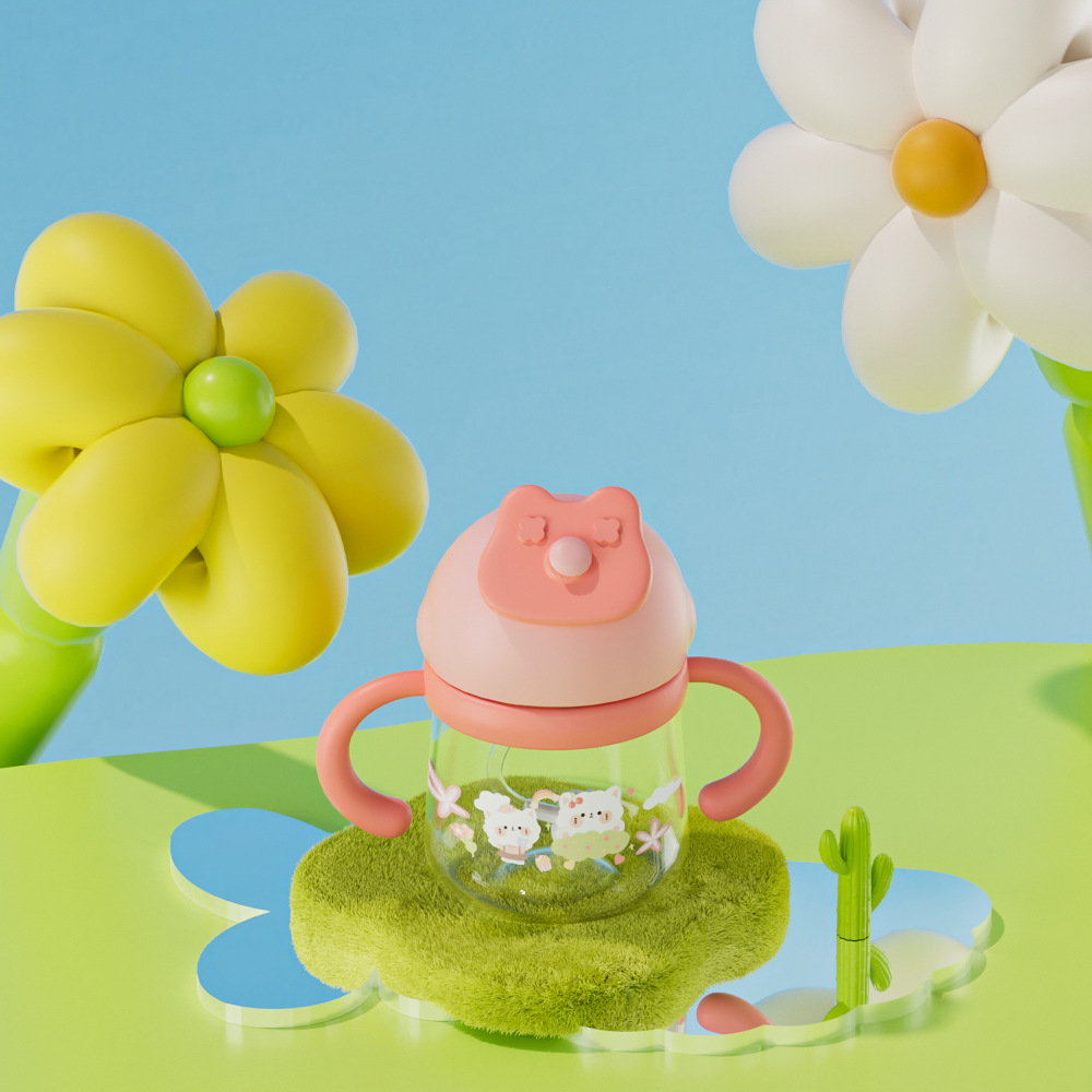 Toukie taza para beber para bebés tritan taza para niños a prueba de fugas y caídas para bebés taza de paja de jardín de infantes en stock