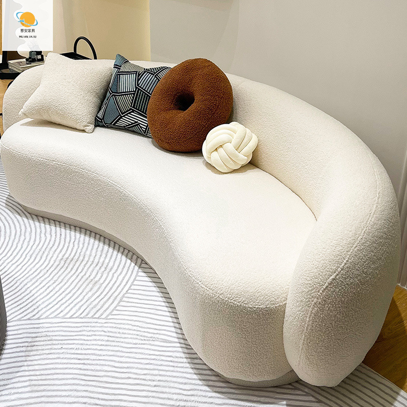 Nordic Minimalist Living Room Sofa Small Apartment Lambswool Light Luxury Cream Style Clothing Store Curved Internet Celebrity Seating Area