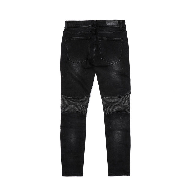 Men's Skinny Stretch Jeans With Leather Patch Motorcycle Style_voghion.com