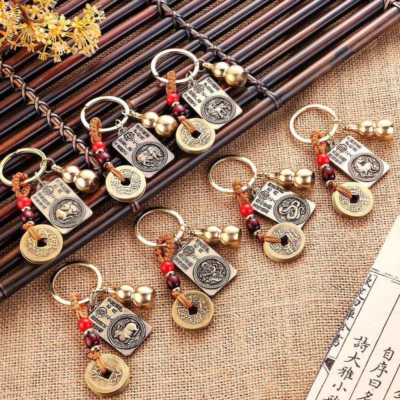 Carefully Selected One-Sided Zodiac Signs and One-Sided Patron Saint Tag Pendant Eight Patron Saints and Twelve Zodiac Copper Car Keychain