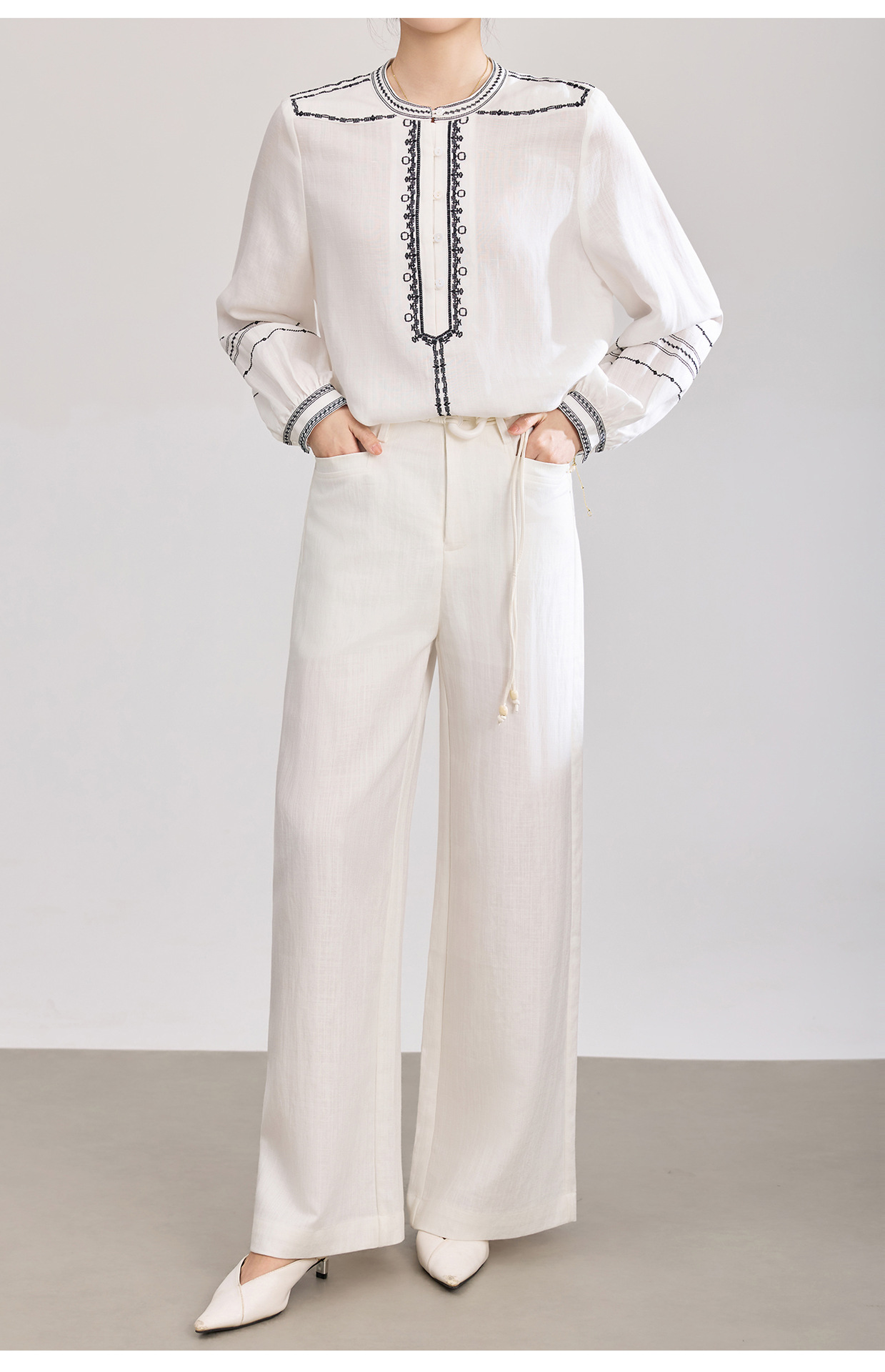 Quần culottes nữ ống rộng chất liệu cotton pha linen mát lạnh — Xanh lông mòng đen chi tiết 29