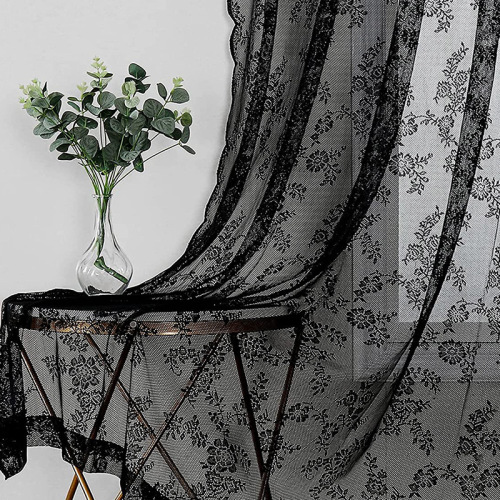 Cross-border dropshipping Korean-style black wave lace curtain for living room, bedroom, balcony, light-proof window curtain partition curtain set