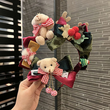 欧美跨境圣诞节发饰复古小熊发箍质感公主演出头饰蝴蝶结儿童发夹