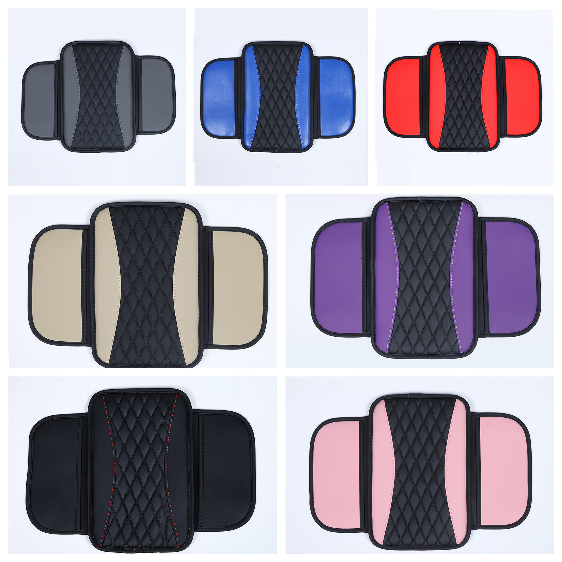Cross-Border Manufacturer Leather Car Center Armrest Box Mat, Two-Color Simple Anti-Dirt Wear-Resistant Protective Mat with Side Storage Pockets