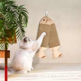 实木宠物猫玩具壁挂式猫咪磨爪玩具木质猫爬架墙壁悬挂式猫抓板