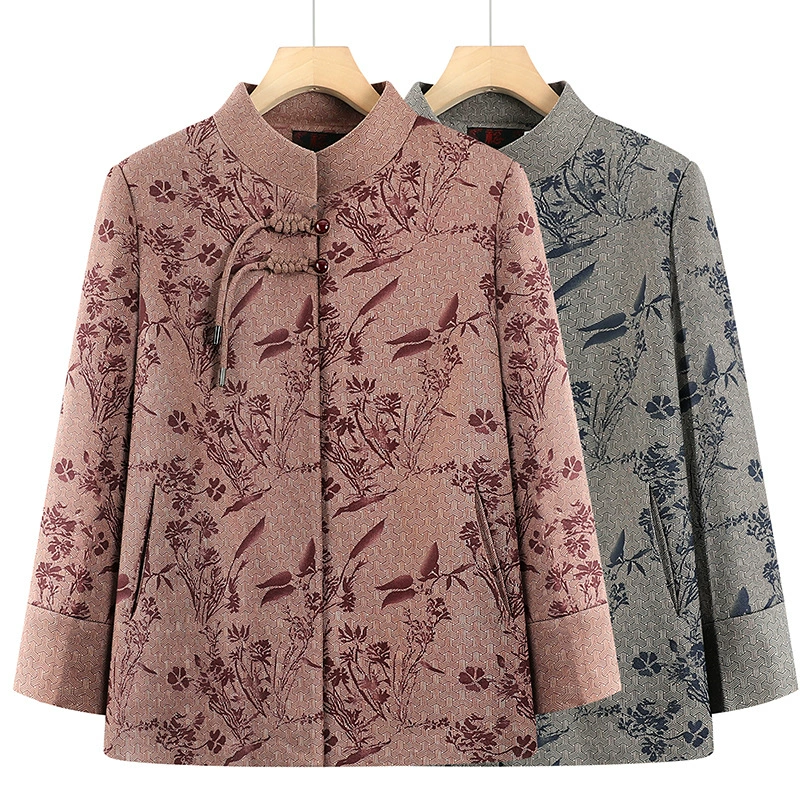 Люди среднего и пожилого возраста бабушка одевается весной и осенью новый китайский стиль воротник с воротником