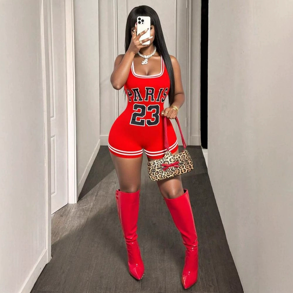 2025 европейская и американская летняя новая женская сексуальная горячая девушка с логотипом U-образный воротник шорты комбинезон женские