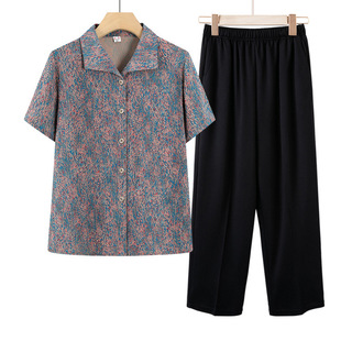Grandma's Summer Short-Sleeved Shirt, Middle-Aged and Elderly Women's Lapel Shirt, Mother's 60S and 70S Women's Tops T-Shirt