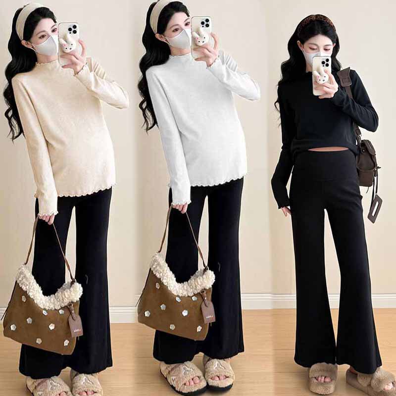 Maternity Wear Internet Celebrity Hot-Selling Autumn and Winter Double-Sided Thermal Wrinkle-Resistant Large Size Tummy-Covering Slimming Versatile Commuter Base Shirt