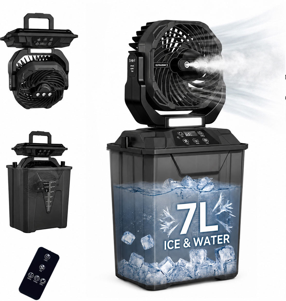 Ventilador Portátil con Luz para Camping Recargable con Control Remoto para Pesca Nocturna