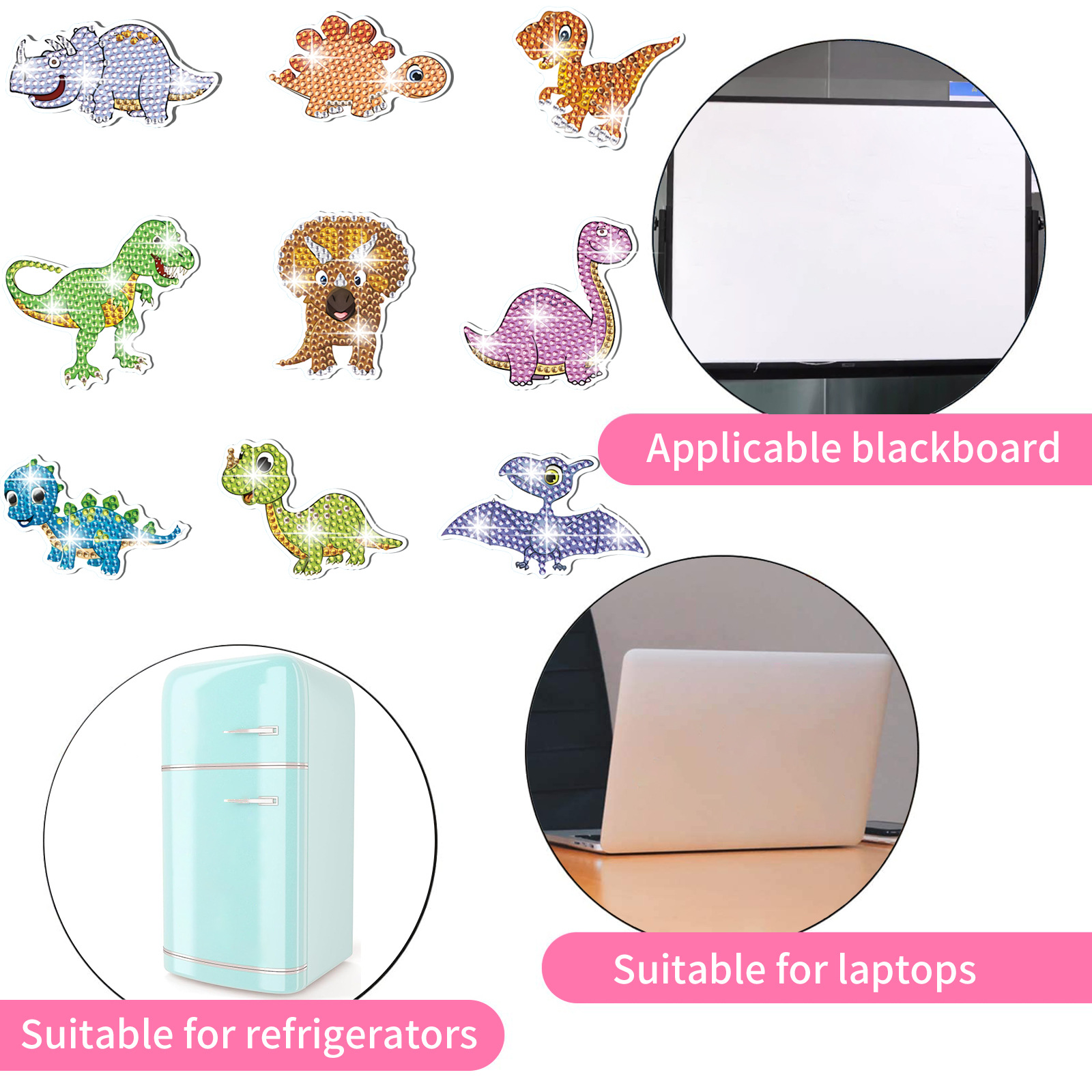 Dinosaurio adorable tablero de escritura dibujo de diamante pegatinas de refrigerador para niños hechos a mano diy creativo mampostería pegatinas juguetes