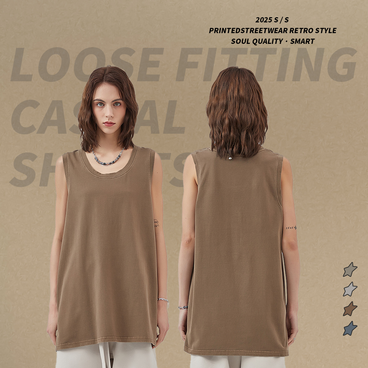 Chaleco de verano, nuevo producto, estilo retro lavado, con dobladillo dividido y efecto desgastado, chaleco informal deportivo para hombre, camiseta sin mangas de algodón puro para hombre