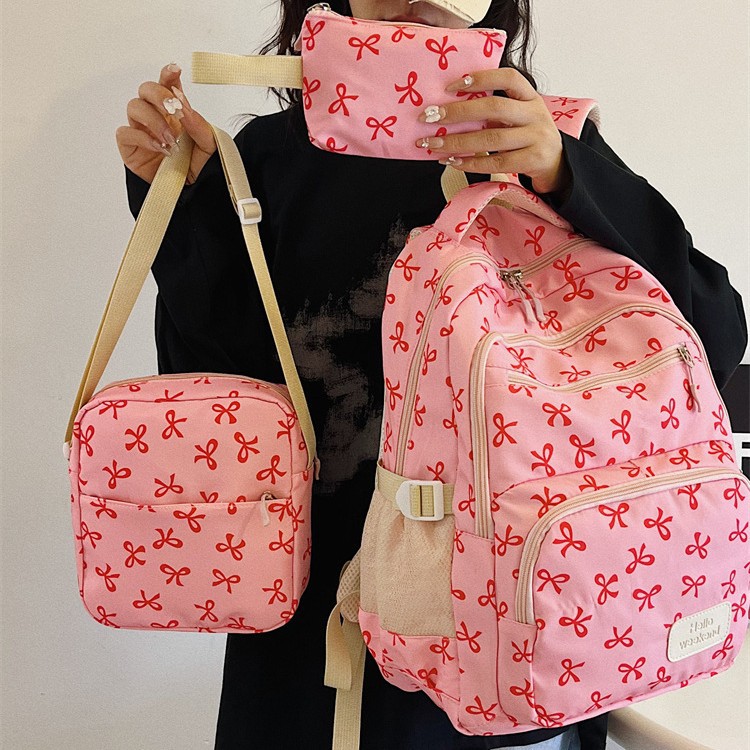 新款ins三件套包女大学生书包大容量背包休闲旅游时尚百搭双肩包