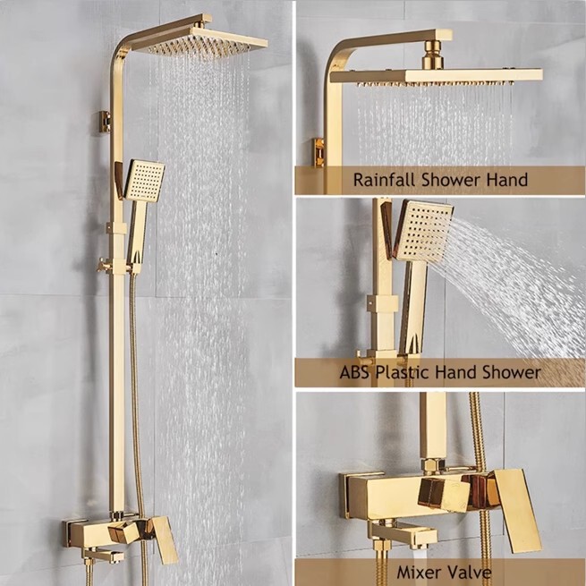 Golden shower set faucet wall-mounted hot and cold shower column square rain shower head European style