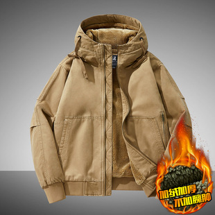 Winter Functional Washed Cotton Clothes Men's fleece-lined plus size Pure Cotton Hooded Cotton Coat 2024 Men's 8969