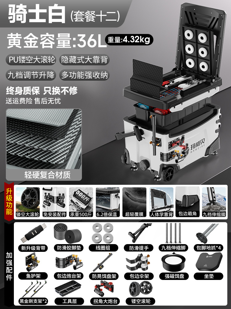 Caja de pesca completa nueva caja de pesca multifuncional ultra ligera de 36 litros, caja de pesca especial de pesca de Taiwán, caja de pesca salvaje, equipo de pesca.