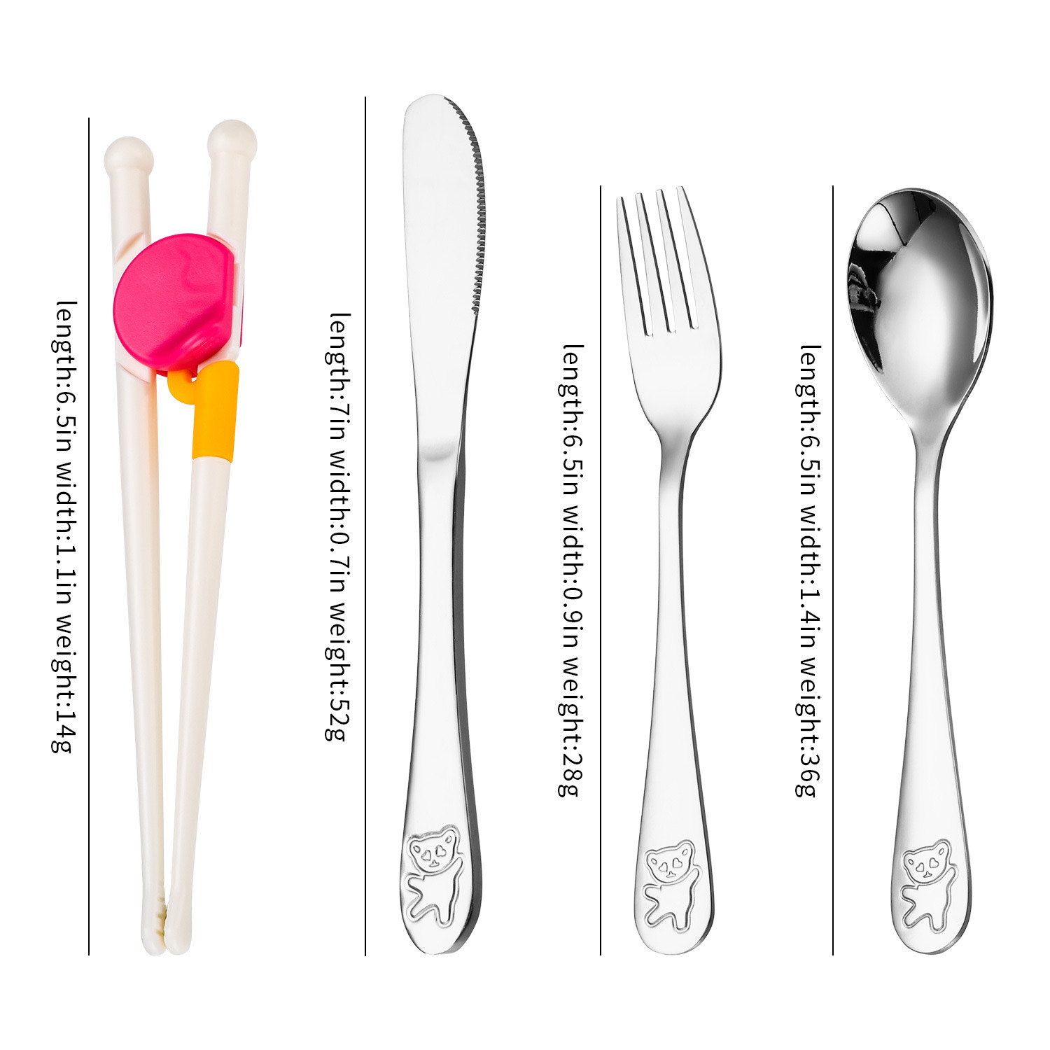 Creativo 304 de acero inoxidable cuchillo para niños, tenedor y cuchara palillos traje de dibujos animados de alto aspecto cuchara de entrenamiento Tenedor Oso vajilla