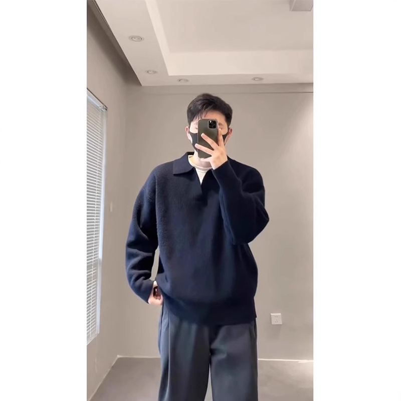 Light Mature Style Sweater Men's Loose Pullover POLO Collar Long-sleeved Knit Base Shirt Men's Spring and Autumn Inner Loose Top Light Mature Style Sweater Men's Loose Pullover POLO Collar Long-sleeved Knit Base Shirt Men's Spring and Autumn Inner Loose Top