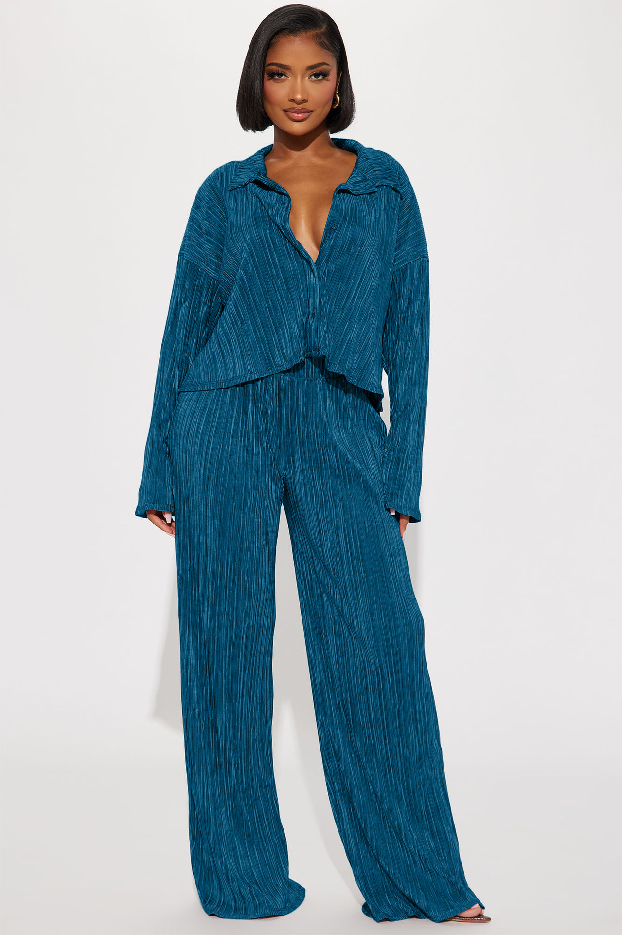 Women Clothing Autumn Winter Short Top Long Sleeve Pleated Sexy Casual sets
