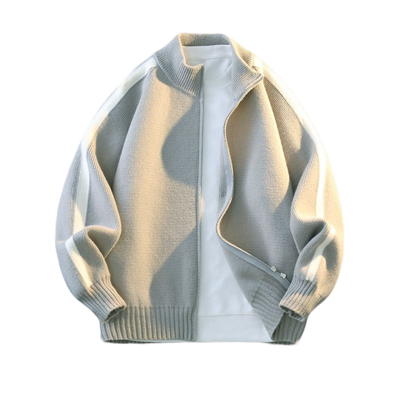 Explosiones transfronterizas de tamaño grande europeo a rayas cardigan jersey suéter chaqueta de hombre con cremallera fábrica de cuello vertical al por mayor