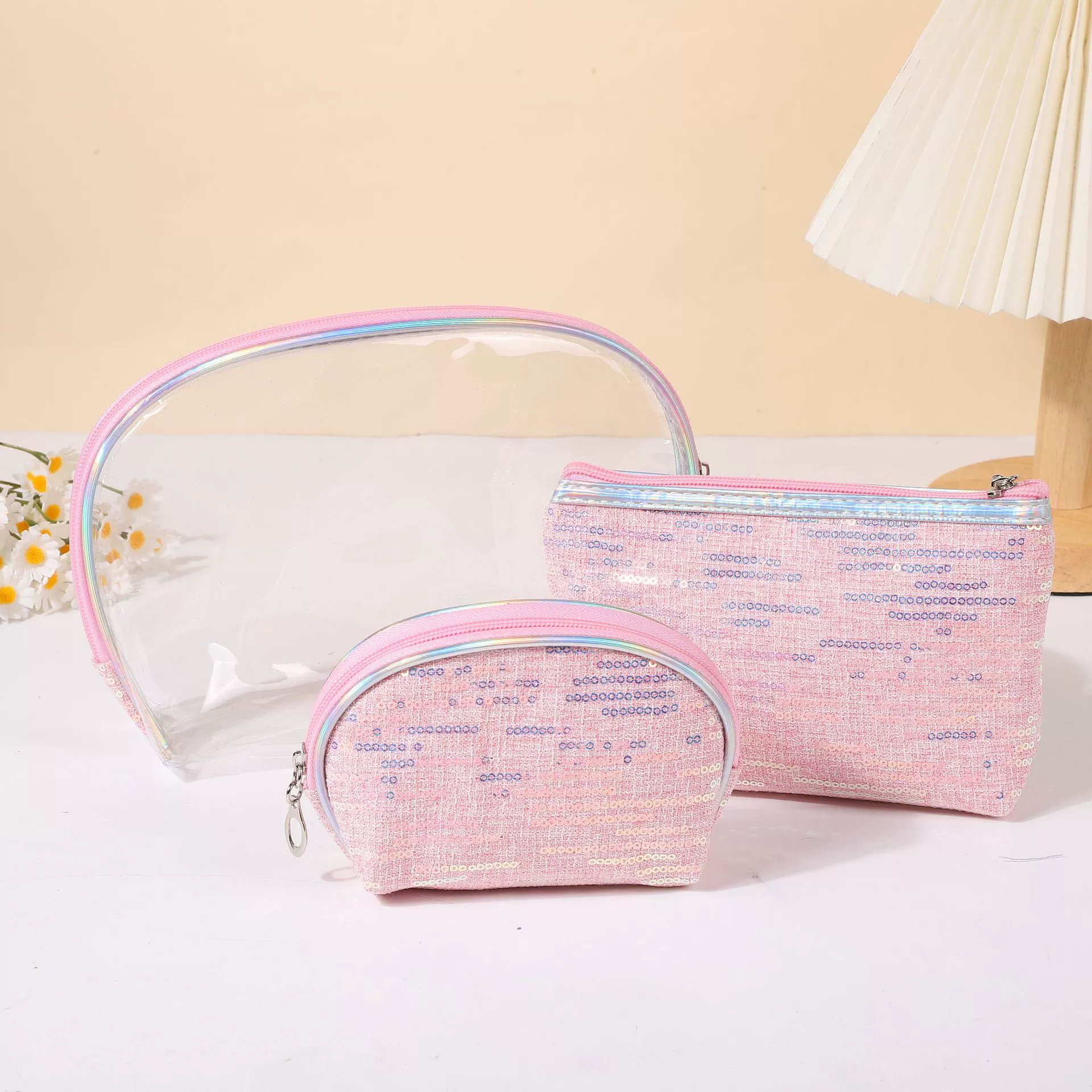 (Границы торговли) кcosmetic bag, маленький клатч, прозрачный вместительный водостойкий ручной набор ПВХ для путешествий, набор из 3 предметов