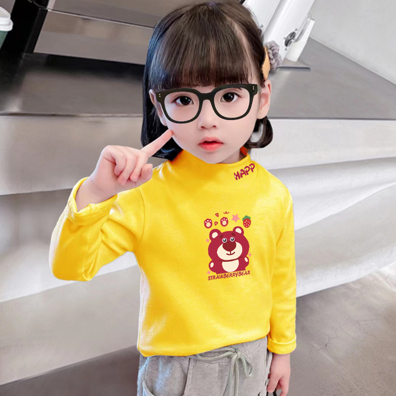 De terciopelo camisa de fondo de terciopelo para niños medio cuello alto a prueba de frío superior 2023 Otoño e Invierno Camiseta de manga larga cálida para niños