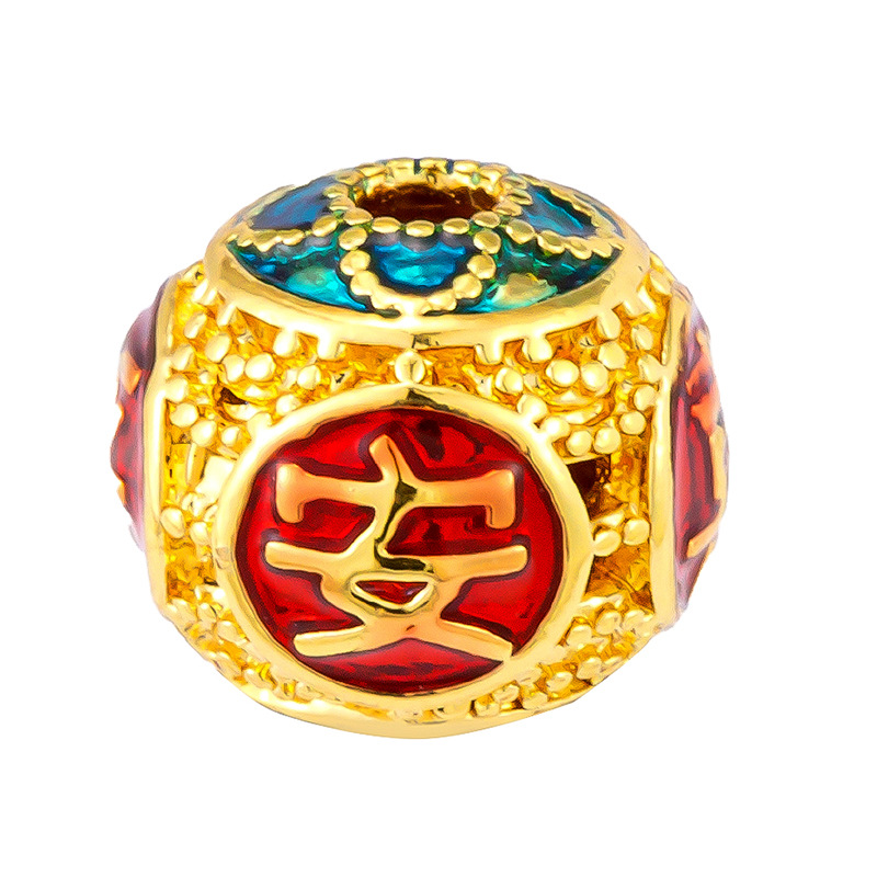 Antiguo método oro goteando aceite azul quemado colgante cuentas Dios de la riqueza atrapador de sueños flor cuentas de tambor accesorios de bricolaje joyería de transferencia