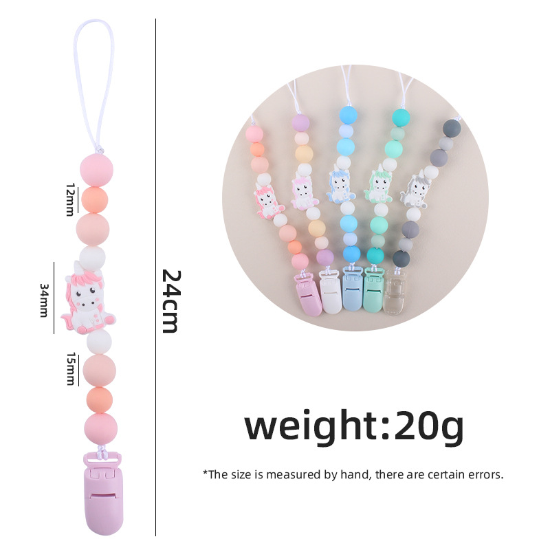 Nuevo bebé chupete cadena creativa bebé dibujos animados animal unicornio silicona mordedura molar anti-gota cadena