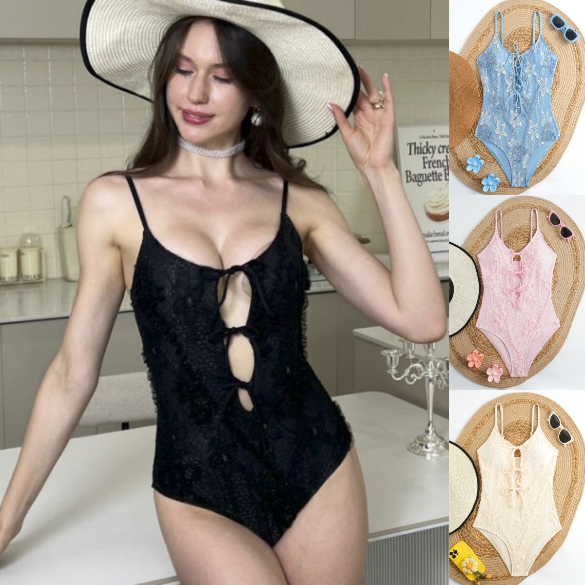 2025欧美性感蕾丝泳衣连体bikin波西米亚亚马逊速卖通Temu比基尼