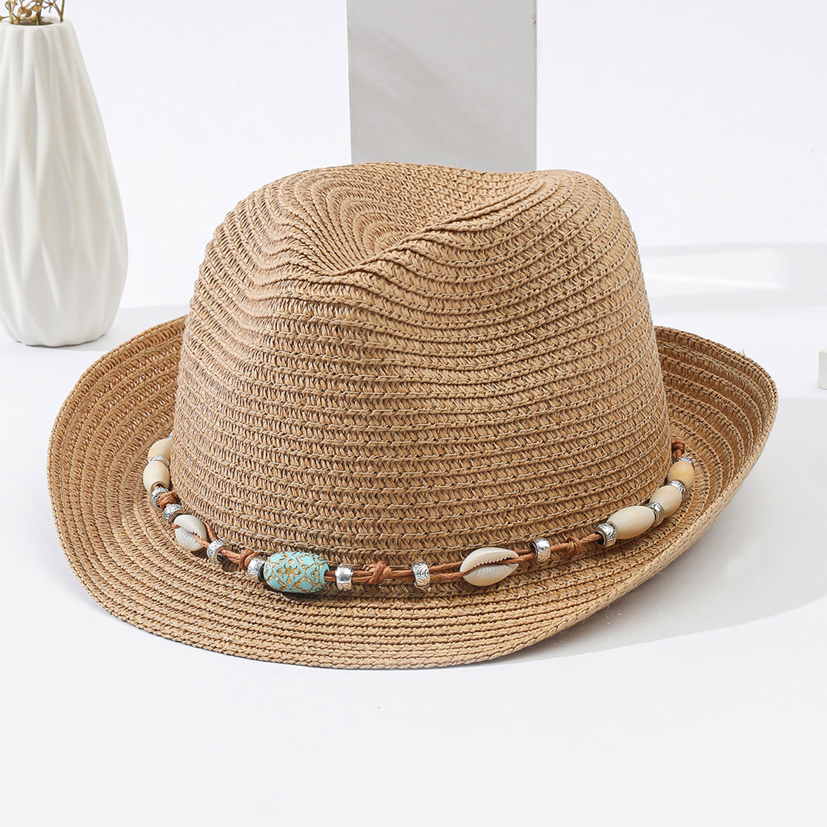 315g Weight Sun Hat, Straw Hat Hats Type Holiday, Beach Occasion Straw Material Geometric Pattern Summer Season Women's Gender Vacation, Classic Style Style Curved Eaves Rim Women's Vacation Classic Style Geometric Curved Eaves Sun Hat Straw Hat 10