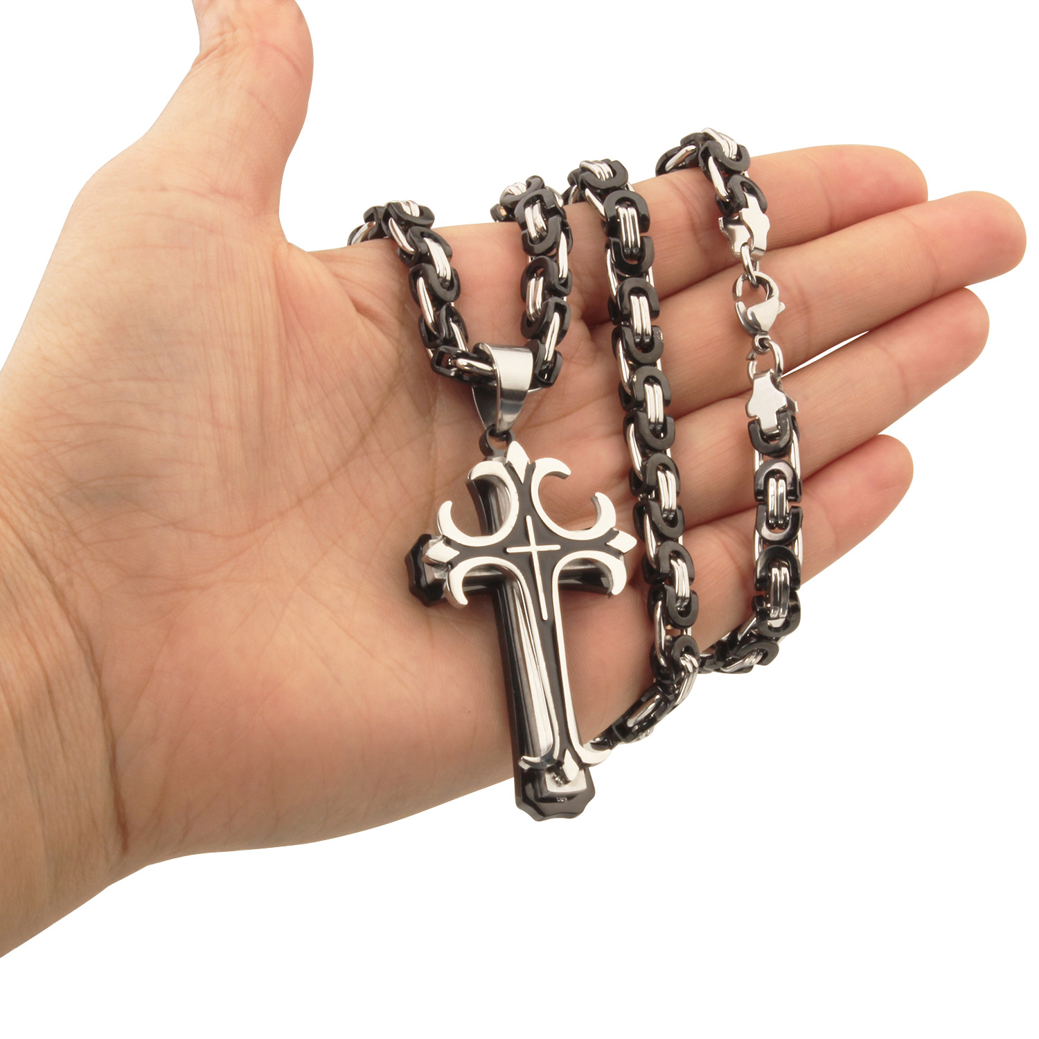 35g Weight Titanium Steel Pendant Material Pendant Necklace Classification Titanium Steel Chain Material 1 Piece Quantity Party, Carnival, Street Occasion Titanium Steel Material Cross Pattern Men's Gender Plating Design Exaggerated, Punk Style Exaggerated Punk Cross Titanium Steel Plating Men's Pendant Necklace 22