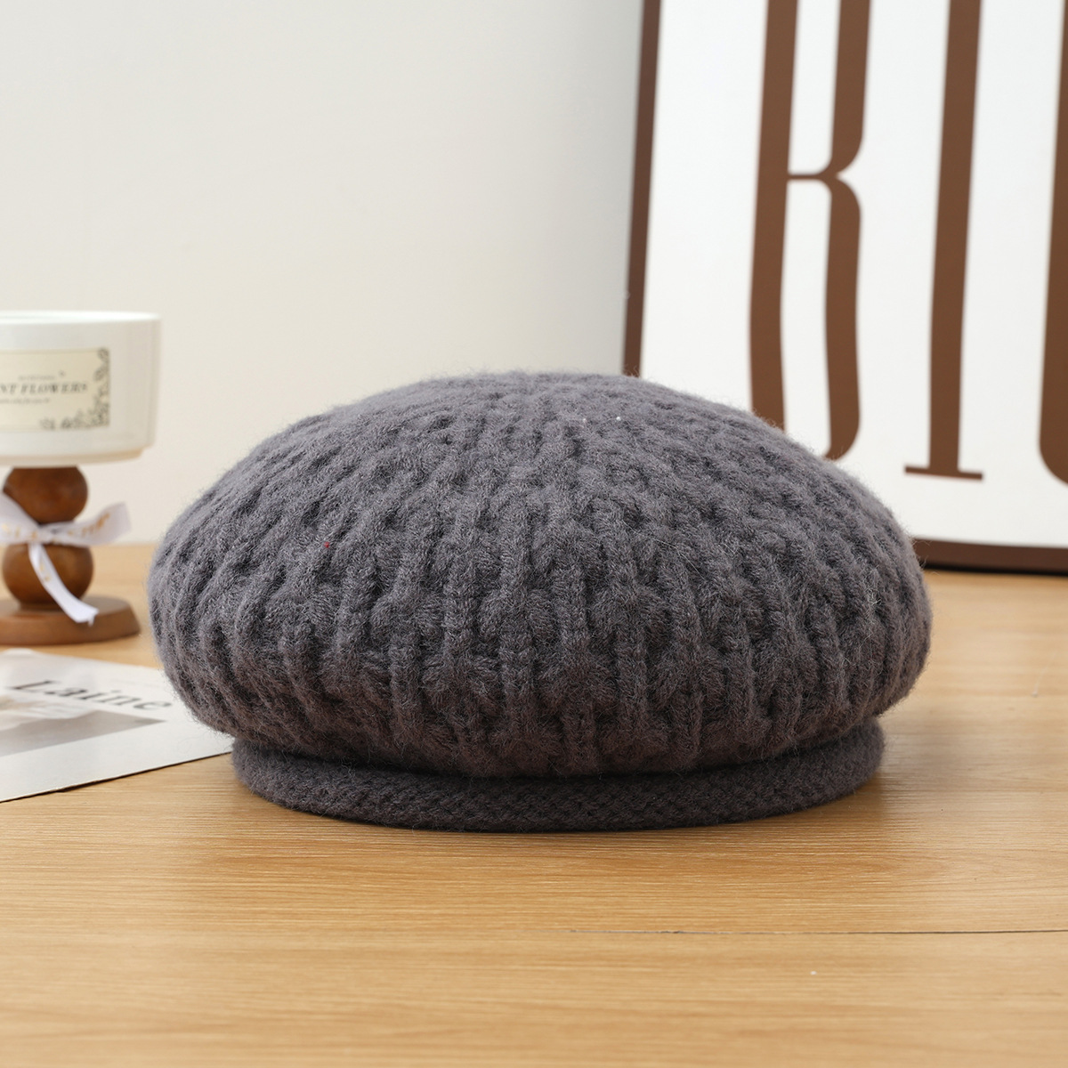 Invierno retro exterior calabaza sombrero de lana de punto de color sólido boina de moda femenina caliente estilo de moda con sombrero pintor image 9