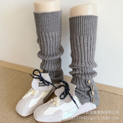 韩版ins潮灰色小腿袜女秋冬季针织米白色腿套加厚保暖咖啡色袜套