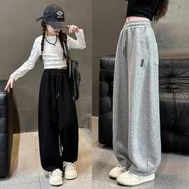 外贸女童裤子2025秋装卫裤儿童春秋冬款阔腿裤加绒女孩运动裤跨境