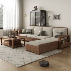 現代のシンプルな白蝋の実木のソファーの客間の小さい部屋型の冬の夏の物置のコーナーの貴妃の家具の組み合わせ