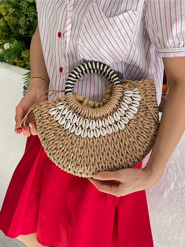 2026 nueva bolsa de tejido de paja de nicho de gran capacidad portátil bolsa de playa de playa bolsa de moda cesta de verduras bolsa de mujer