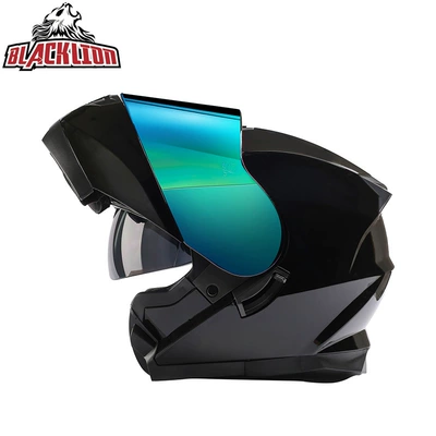 Motorcycle Helmet Flip-Up Visor – Motosiklet kaskı (dəbilqə) - bright-black-color-mirror-m57-58