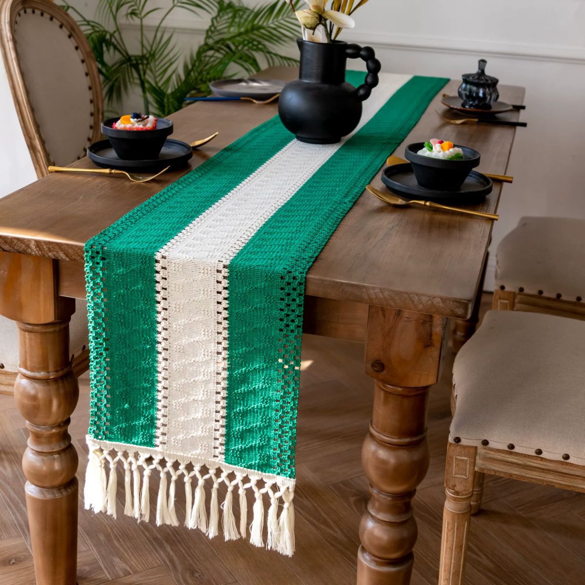 Bandera de mesa de lujo de estilo nórdico simple lino de color mosaico bordilla larga mesa de tela de mesa de té bandera de decoración de entrada ins algodón