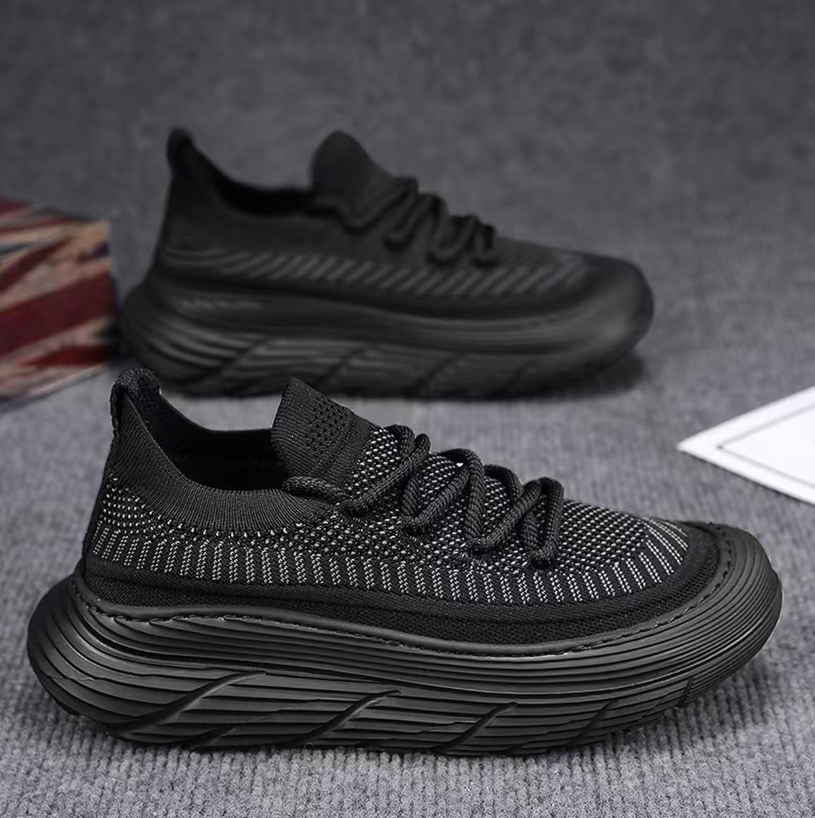 男鞋2025夏季新款飞织透气网面运动鞋厚底增高轻便厚底休闲板鞋男