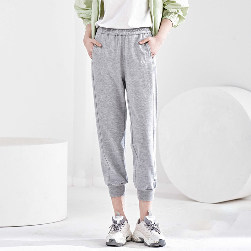 高腰运动裤女2021春季新款宽松休闲显瘦哈伦裤九分束脚口宽松裤子