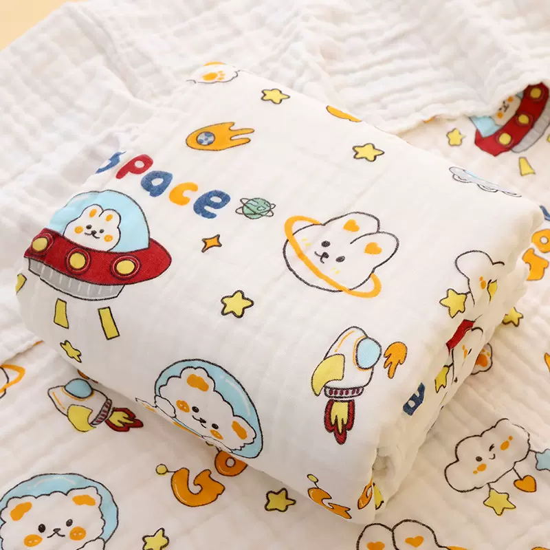 高密纯棉6层童被110*110柔软纱布浴巾初生儿盖被毛巾被婴幼儿盖毯