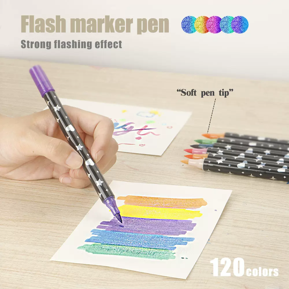 亚马逊爆款双头双色闪光马克笔手账闪粉笔闪光丙烯笔绘画水彩笔