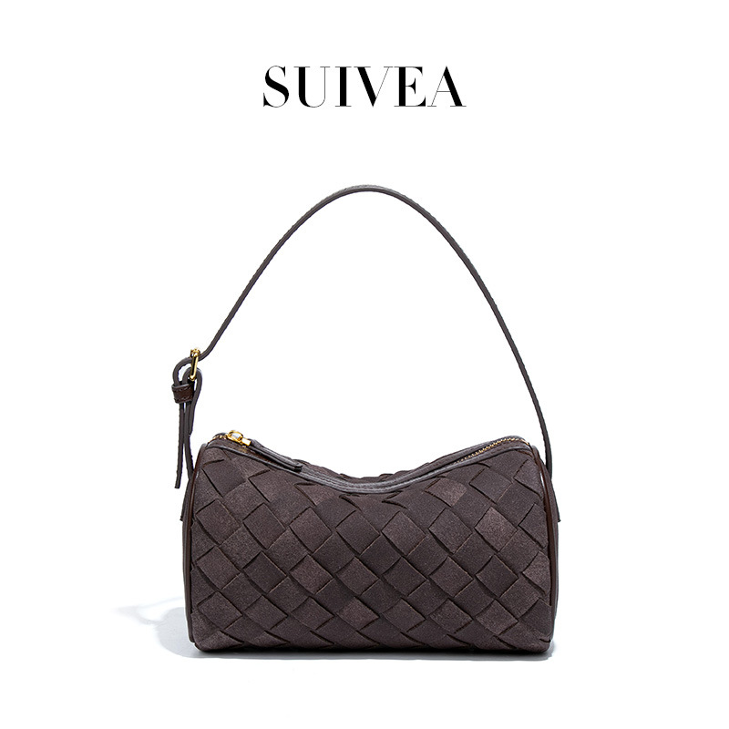 Autumn/Winter Matte Suede Cylinder Bag 2026 New Diamond Quilted Woven Handbag Casual Shoulder & Crossbody Bag For Women - Thumbnail 2