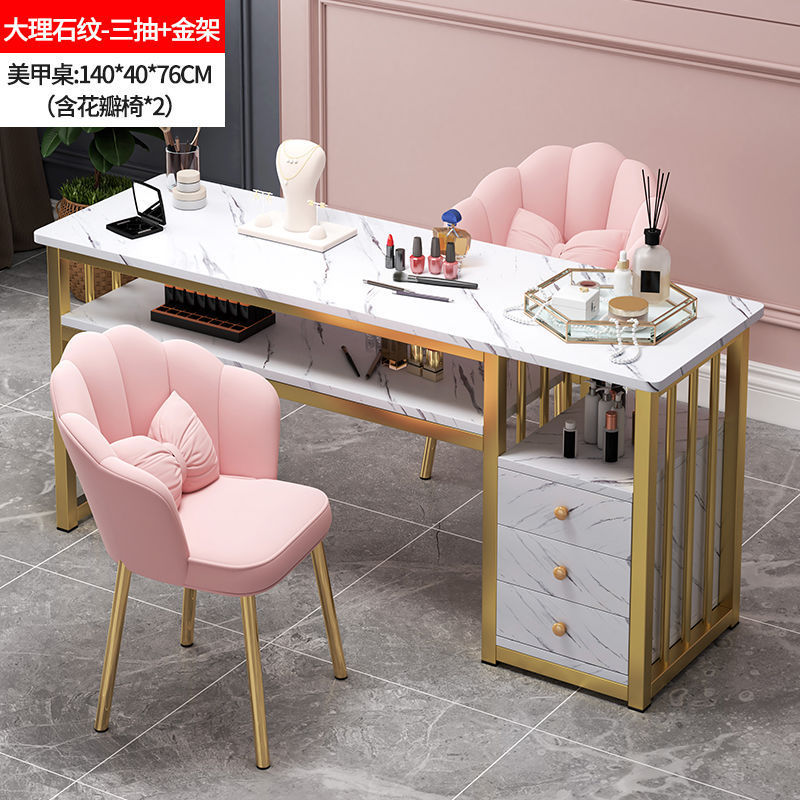 Eryouwei mármol red manicure ligera de lujo mesa japonesa simple mesa de manicure mesa y silla conjunto de imitación de doble