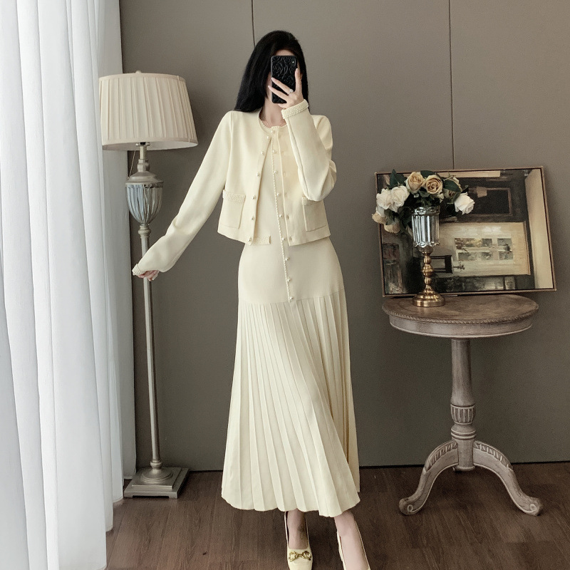 7657法式小香风秋季新款轻奢高级感手工串珠上衣无袖小黑裙套装裙|undefined
